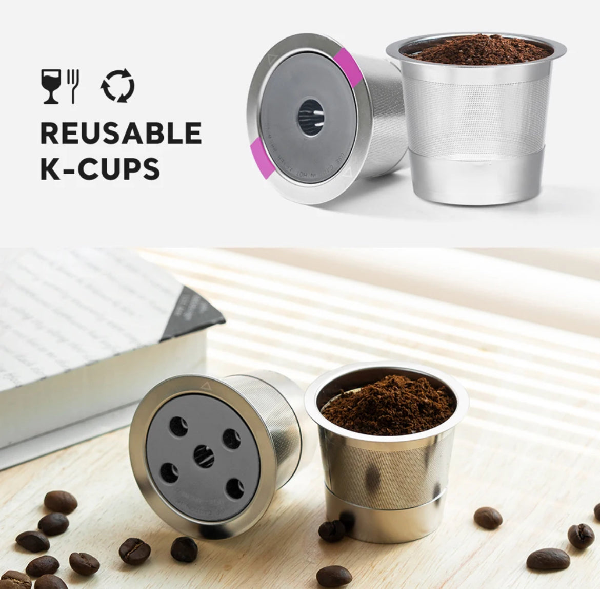 Refillable K Cups Stainless Steel Reusable Keurig Pods Eco-Friendly Coffee