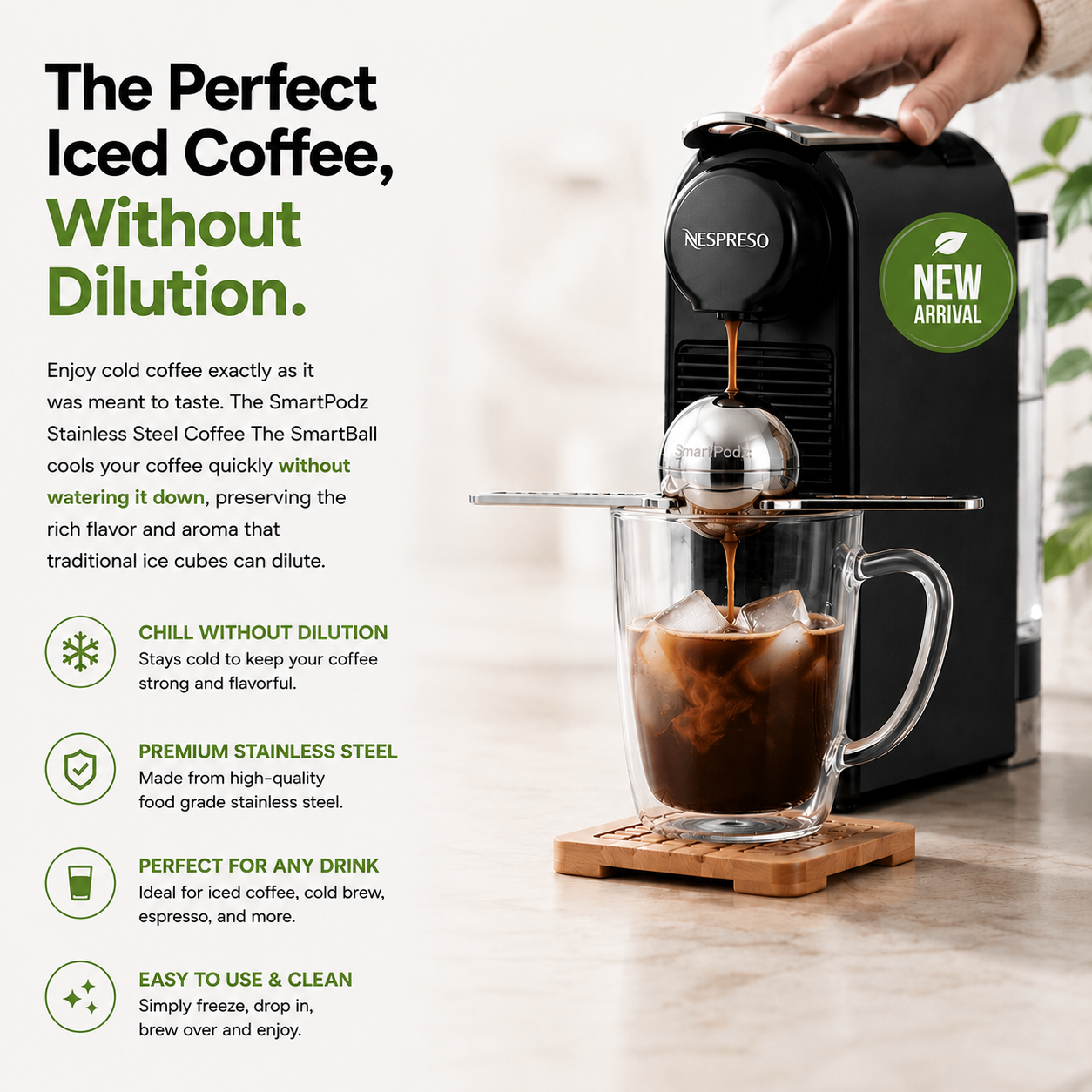 SmartBall Stainless Steel Chilling Ball for Iced Coffee Reusable Ice Ball