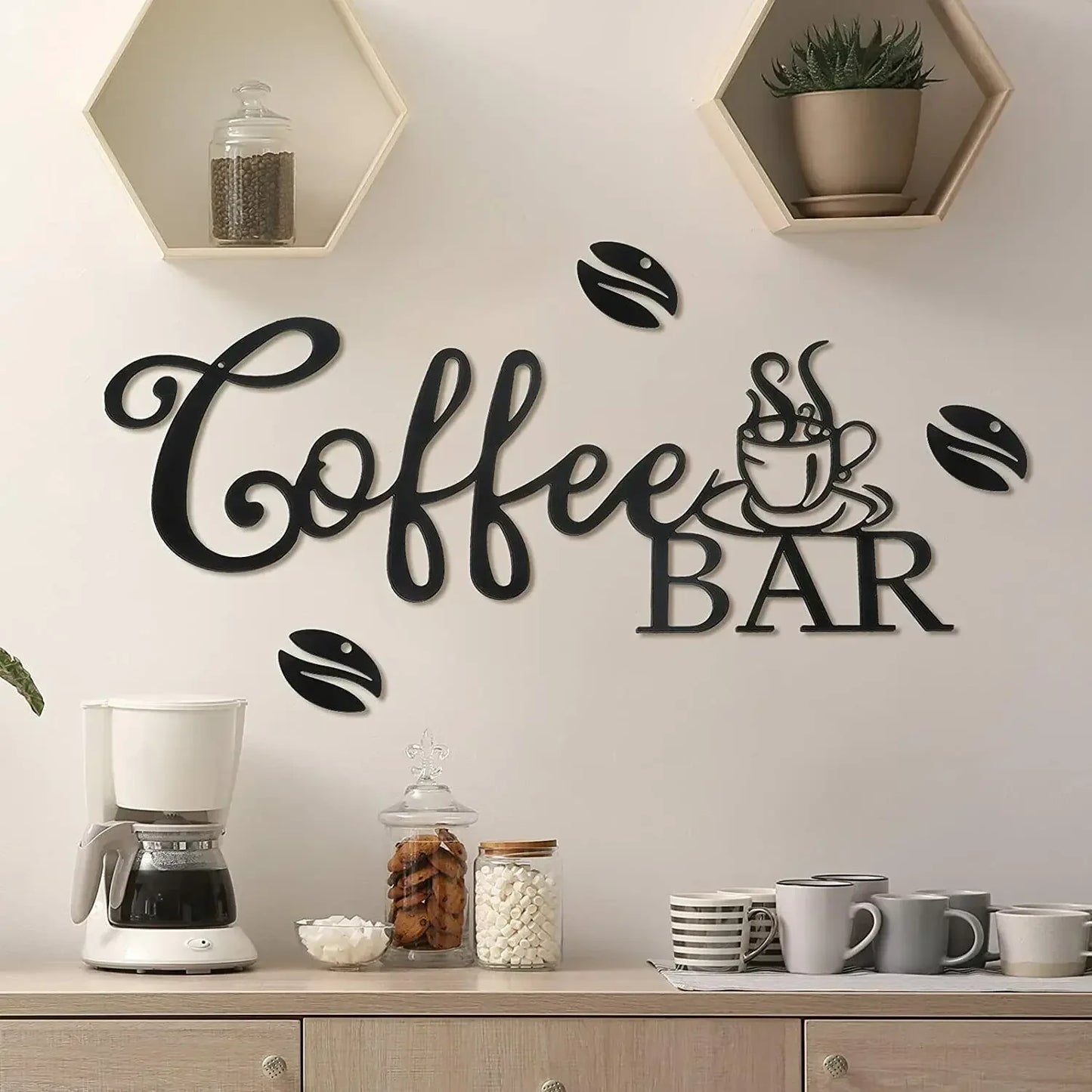 Metal Coffee Bar Sign Hanging Wall Decor Coffee Station for Home
